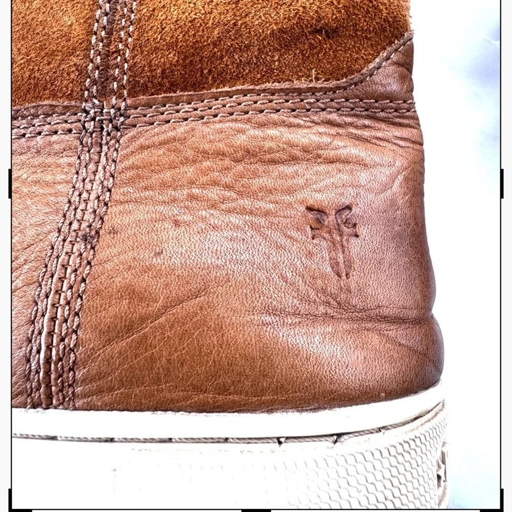 Frye Gemma Tall Shearling Boots Suede and Leather Cognac Size 8.5